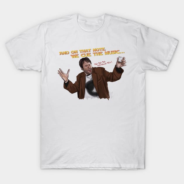 Jay & Silent Bob Strike Back: We Cue the Music T-Shirt by 51Deesigns